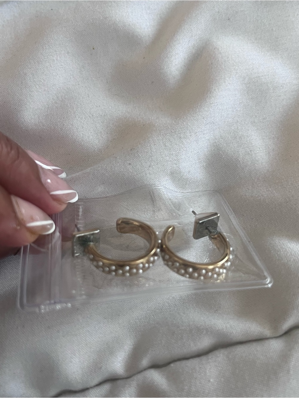 Black house white marketGold-Tone Huggie Hoop Earrings with Clear Cubic Zirconia - Picture 2 of 3